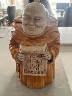 Ceramic Monk Cookie Jar - Brown and Cream
